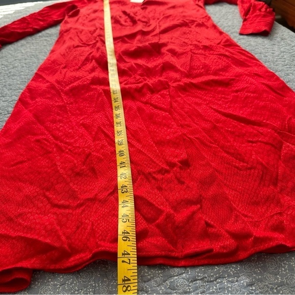 H&M Dress Red Satin Sheen Animal Print Long Sleeve FrenchCuff Faux Wrap Size 10 - Picture 12 of 12